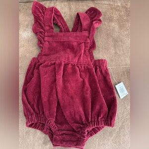 Old Navy Burgundy Corduroy Ruffle Strap Baby Romper